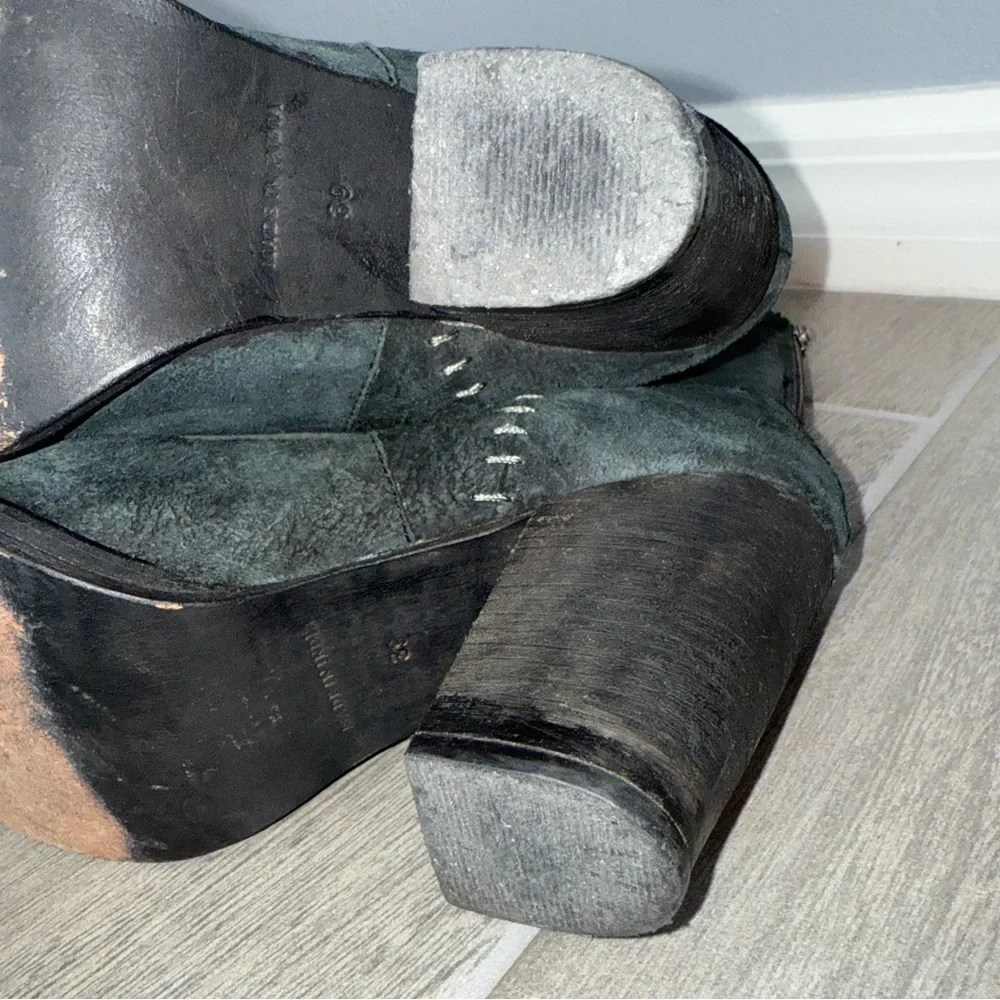 Free People Faded Black Suede Boots Distressed Leather Mid‎ Calf Heel US 8 (39)